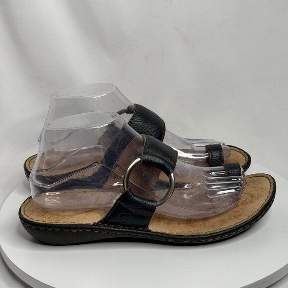 Born Cloudburst Captiva Sandals Womens 8.0 M Black Leather Loop Toe Flats Slide - Picture 2 of 8